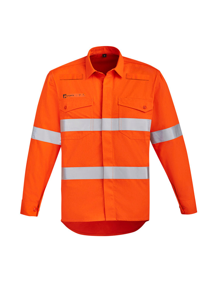 Mens Orange Flame Hi Vis Open Front Shirt - Hoop Taped in Orange