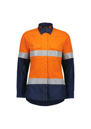 Womens Orange Flame Lightweight Ripstop Taped Shirt in Orange/Navy
