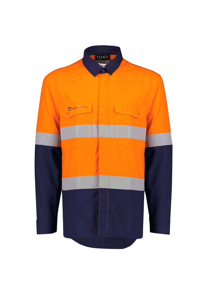 Mens Orange Flame Lightweight Ripstop Shirt - Hoop Taped in Orange/Navy
