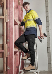 Mens Rugged Cooling Hi Vis Segmented Tape Long Sleeve Shirt in Yellow/Navy