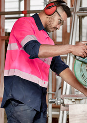 Mens Hi Vis Outdoor Segmented Tape Long Sleeve Shirt in Pink/Navy