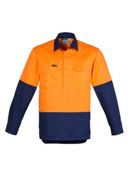 Mens Closed Front Long Sleeve Shirt in Orange/Navy