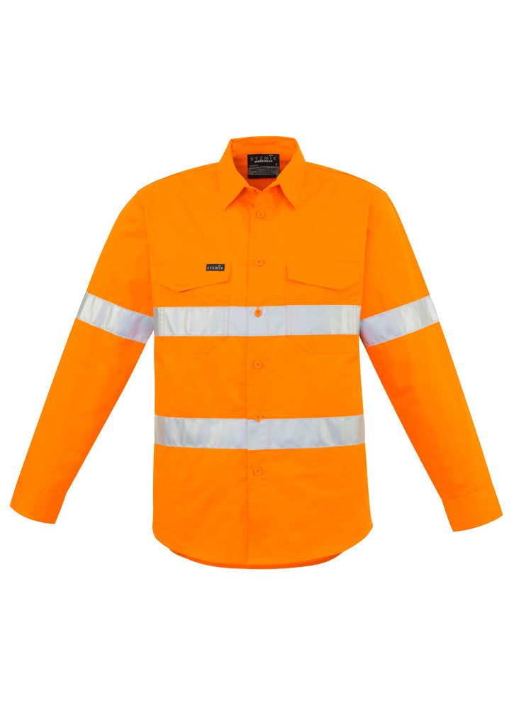 Mens Hi Vis Hoop Taped Long Sleeve Shirt in Orange