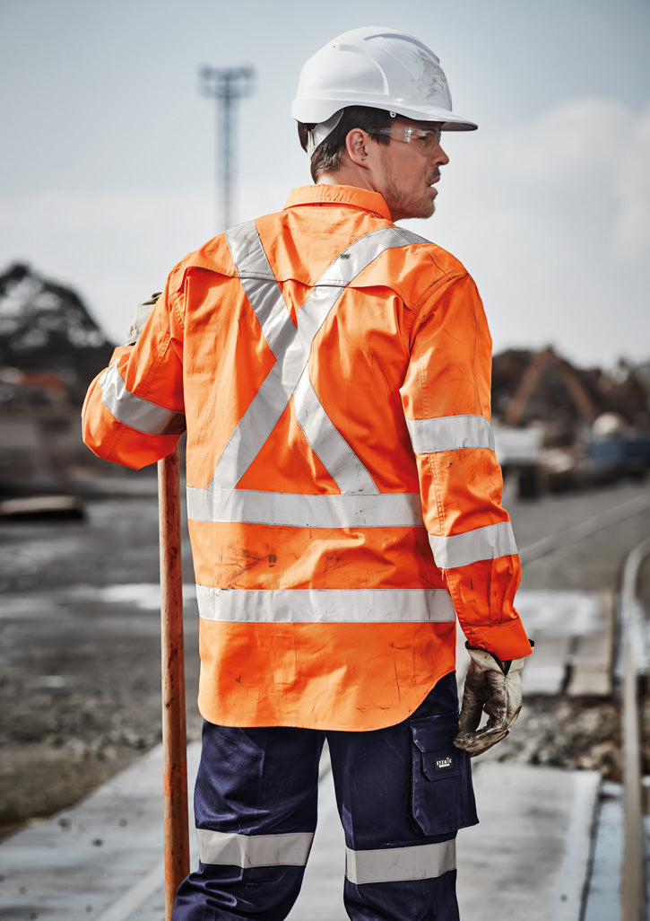Mens Hi Vis X Back Taped Long Sleeve Shirt in Orange