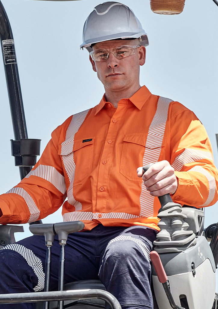 Mens Hi Vis X Back Shirt - Segmented Tape in Orange