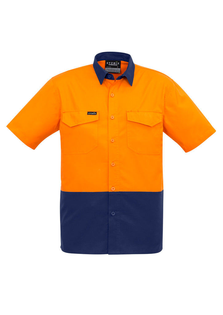Mens Rugged Cooling Hi Vis Short Sleeve Shirt in Orange/Navy