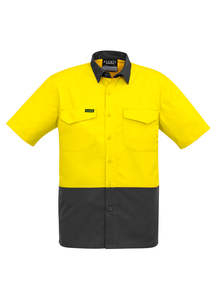 Mens Rugged Cooling Hi Vis Short Sleeve Shirt in Yellow/Charcoal