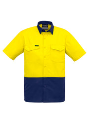 Mens Rugged Cooling Hi Vis Short Sleeve Shirt in Yellow/Navy