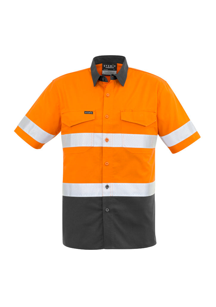 Mens Rugged Cooling Hi Vis Taped Short Sleeve Shirt in Orange/Charcoal