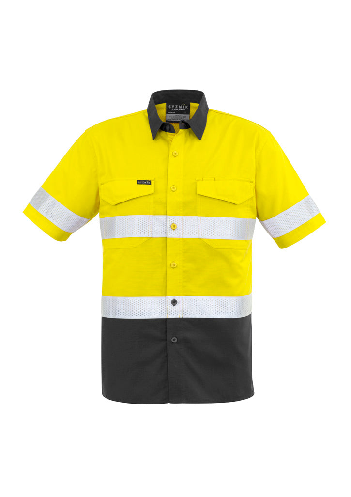 Mens Rugged Cooling Hi Vis Taped Short Sleeve Shirt in Yellow/Charcoal