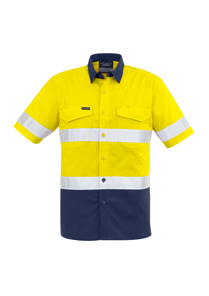 Mens Rugged Cooling Hi Vis Taped Short Sleeve Shirt in Yellow/Navy
