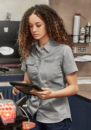 Womens Lightweight Tradie Short Sleeve Shirt in Grey