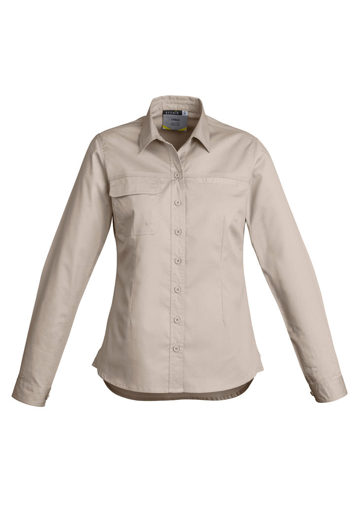Womens Lightweight Tradie Long Sleeve Shirt in Sand